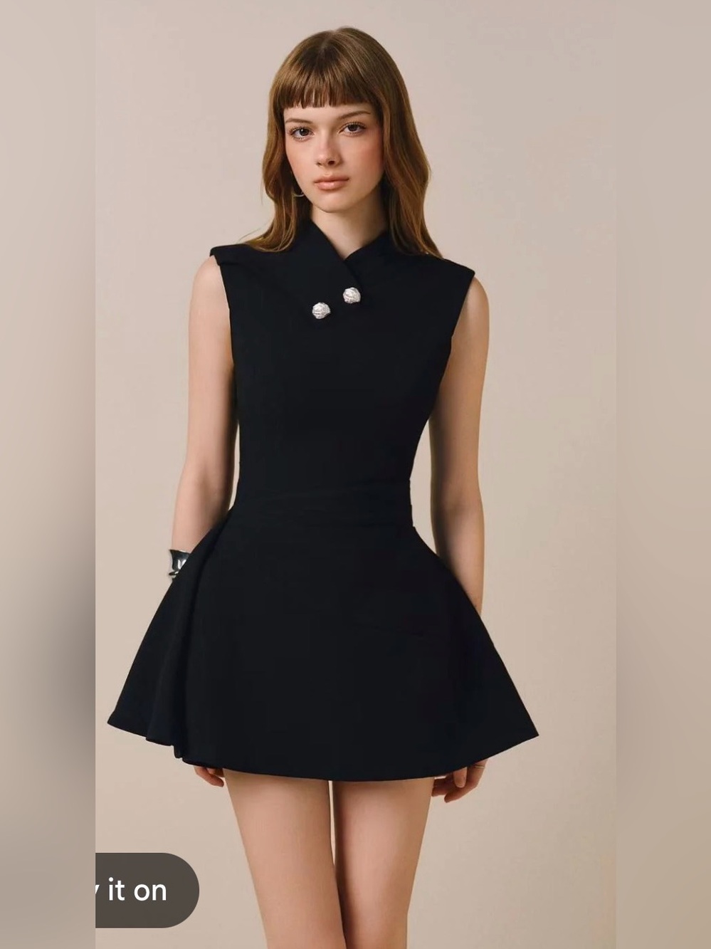 Elegant Black Sleeveless Mini Dress with Asymmetric Collar